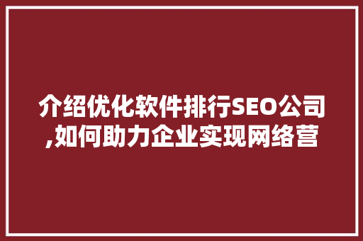 介绍优化软件排行SEO公司,如何助力企业实现网络营销的突破