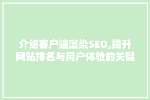 介绍客户端渲染SEO,提升网站排名与用户体验的关键步骤
