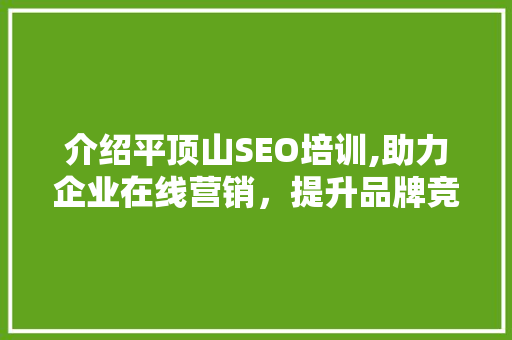 介绍平顶山SEO培训,助力企业在线营销，提升品牌竞争力