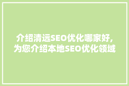 介绍清远SEO优化哪家好,为您介绍本地SEO优化领域的佼佼者
