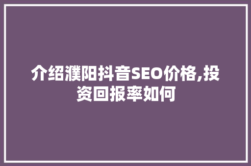 介绍濮阳抖音SEO价格,投资回报率如何