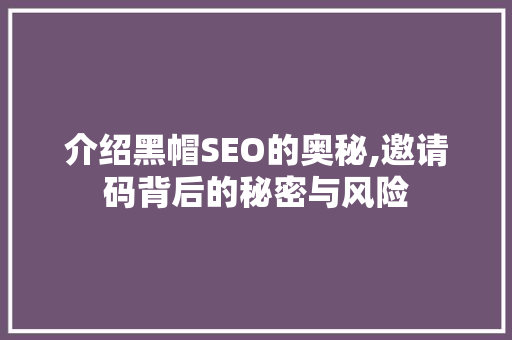 介绍黑帽SEO的奥秘,邀请码背后的秘密与风险