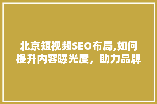 北京短视频SEO布局,如何提升内容曝光度，助力品牌崛起