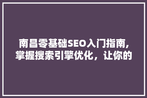 南昌零基础SEO入门指南,掌握搜索引擎优化，让你的网站脱颖而出