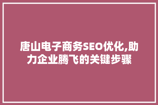 唐山电子商务SEO优化,助力企业腾飞的关键步骤