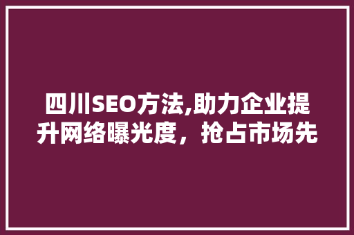 四川SEO方法,助力企业提升网络曝光度，抢占市场先机