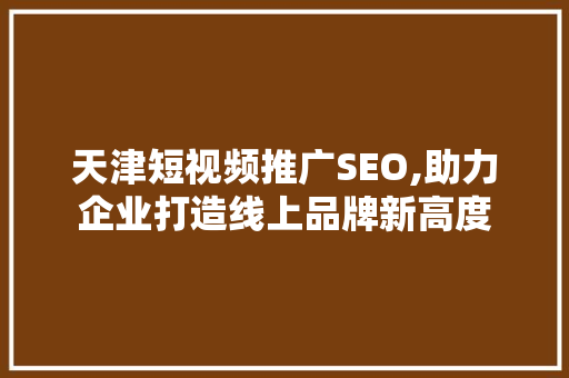 天津短视频推广SEO,助力企业打造线上品牌新高度