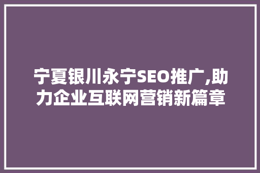 宁夏银川永宁SEO推广,助力企业互联网营销新篇章