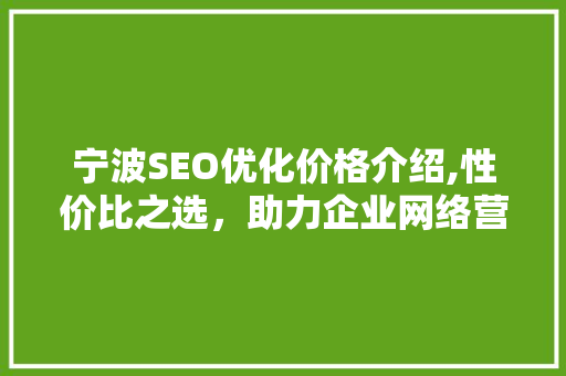 宁波SEO优化价格介绍,性价比之选，助力企业网络营销
