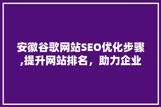 安徽谷歌网站SEO优化步骤,提升网站排名，助力企业腾飞
