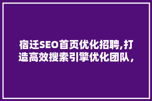 宿迁SEO首页优化招聘,打造高效搜索引擎优化团队，助力企业腾飞