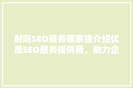 射阳SEO服务哪家强介绍优质SEO服务提供商，助力企业腾飞