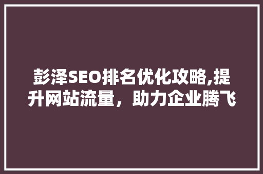 彭泽SEO排名优化攻略,提升网站流量，助力企业腾飞