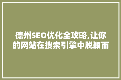 德州SEO优化全攻略,让你的网站在搜索引擎中脱颖而出
