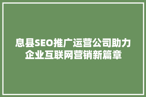 息县SEO推广运营公司助力企业互联网营销新篇章