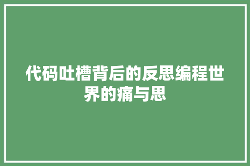 代码吐槽背后的反思编程世界的痛与思  第1张