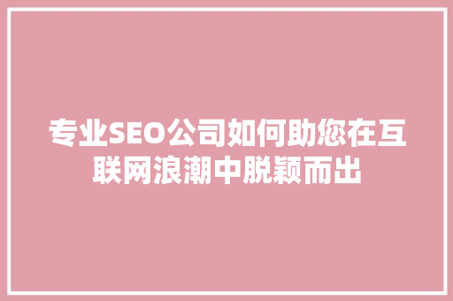 专业SEO公司如何助您在互联网浪潮中脱颖而出