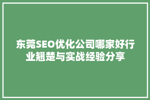 东莞SEO优化公司哪家好行业翘楚与实战经验分享