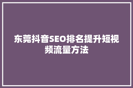 东莞抖音SEO排名提升短视频流量方法