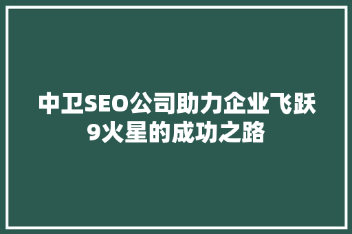中卫SEO公司助力企业飞跃9火星的成功之路