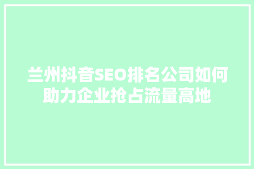 兰州抖音SEO排名公司如何助力企业抢占流量高地