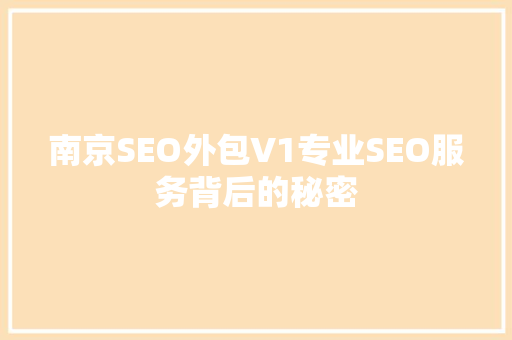 南京SEO外包V1专业SEO服务背后的秘密
