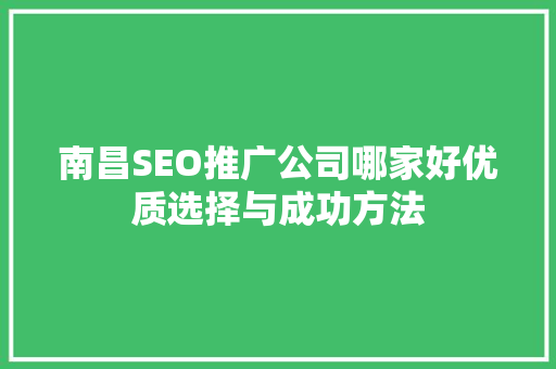 南昌SEO推广公司哪家好优质选择与成功方法