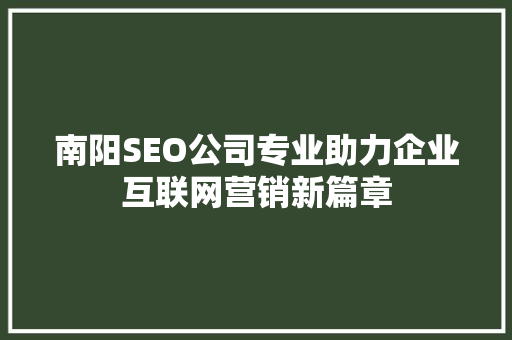 南阳SEO公司专业助力企业互联网营销新篇章