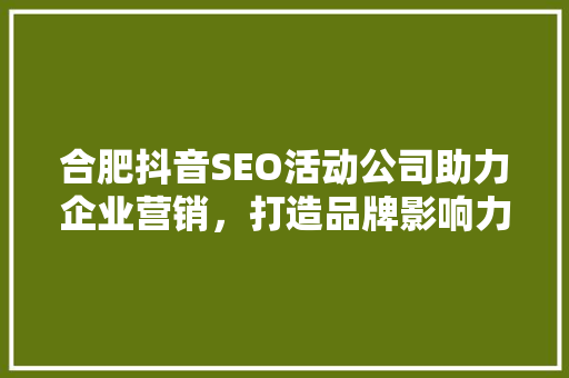合肥抖音SEO活动公司助力企业营销，打造品牌影响力新高度