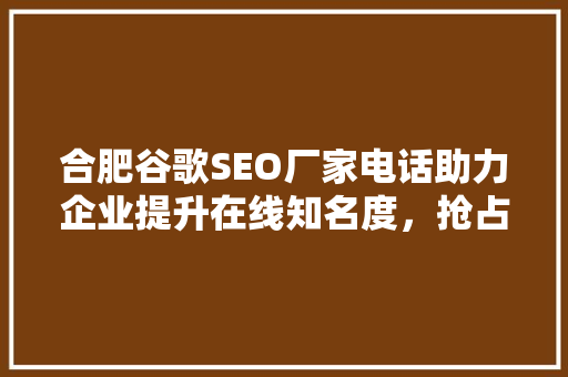 合肥谷歌SEO厂家电话助力企业提升在线知名度，抢占市场先机