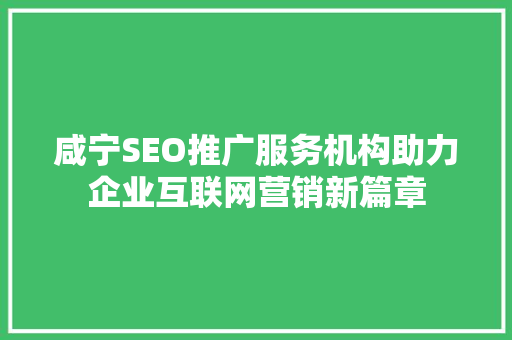 咸宁SEO推广服务机构助力企业互联网营销新篇章