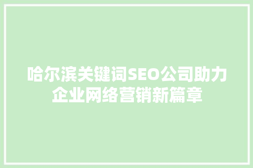 哈尔滨关键词SEO公司助力企业网络营销新篇章