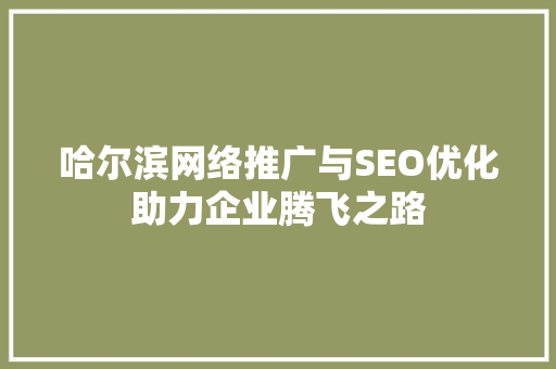 哈尔滨网络推广与SEO优化助力企业腾飞之路