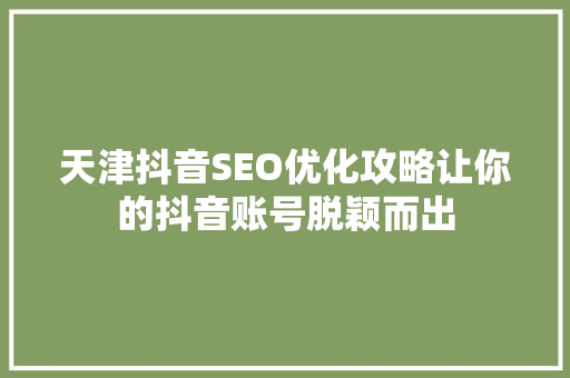 天津抖音SEO优化攻略让你的抖音账号脱颖而出