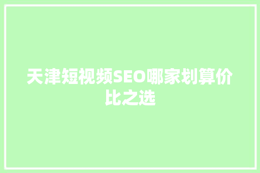 天津短视频SEO哪家划算价比之选