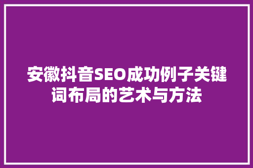 安徽抖音SEO成功例子关键词布局的艺术与方法