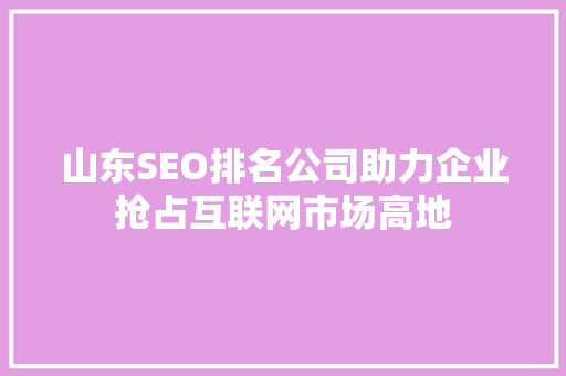 山东SEO排名公司助力企业抢占互联网市场高地