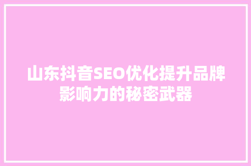 山东抖音SEO优化提升品牌影响力的秘密武器