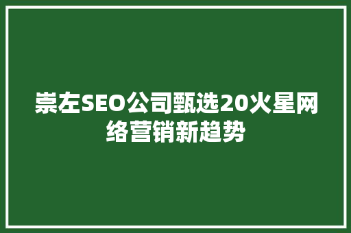 崇左SEO公司甄选20火星网络营销新趋势