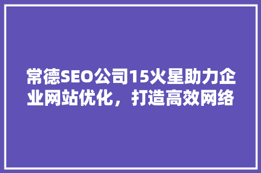 常德SEO公司15火星助力企业网站优化，打造高效网络营销步骤