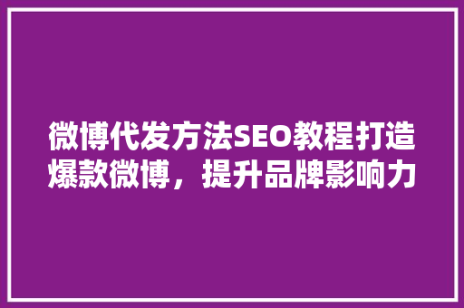 微博代发方法SEO教程打造爆款微博，提升品牌影响力