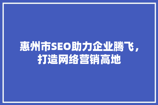 惠州市SEO助力企业腾飞，打造网络营销高地