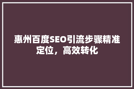 惠州百度SEO引流步骤精准定位，高效转化