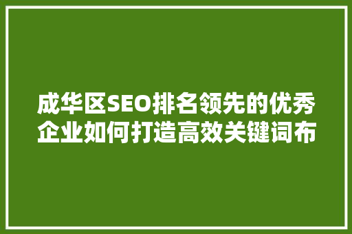成华区SEO排名领先的优秀企业如何打造高效关键词布局步骤