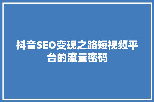 抖音SEO变现之路短视频平台的流量密码
