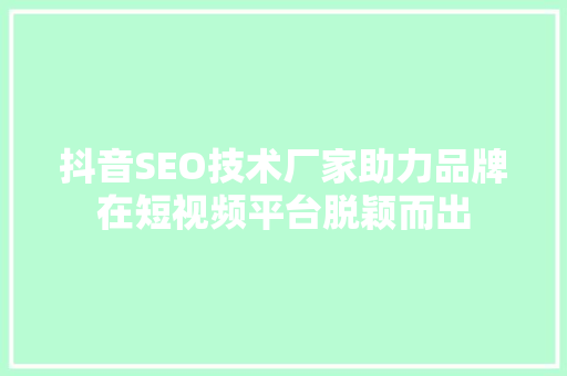 抖音SEO技术厂家助力品牌在短视频平台脱颖而出