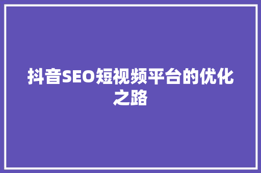 抖音SEO短视频平台的优化之路