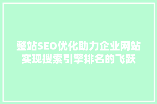整站SEO优化助力企业网站实现搜索引擎排名的飞跃