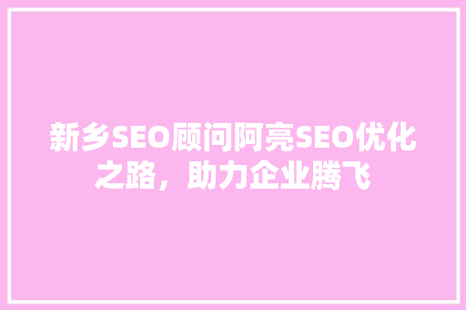 新乡SEO顾问阿亮SEO优化之路，助力企业腾飞