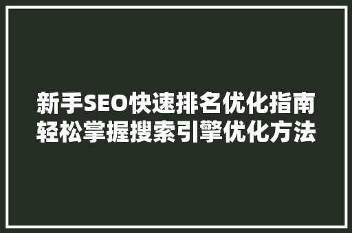 新手SEO快速排名优化指南轻松掌握搜索引擎优化方法